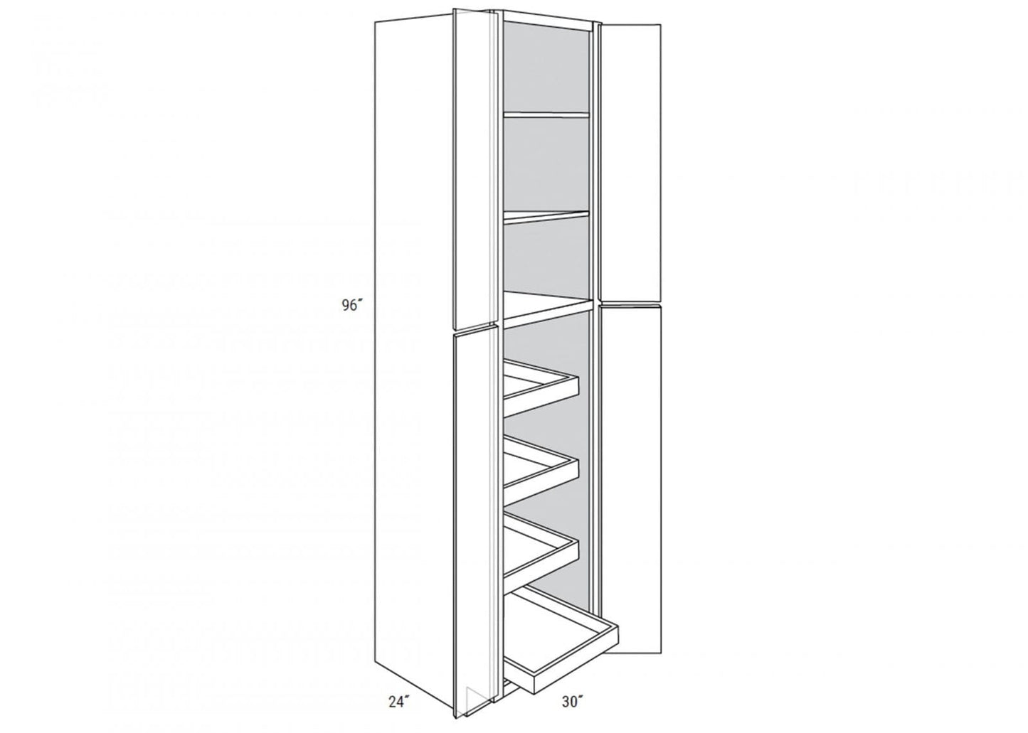 Dover - Tall 4 Doors Pantry W/ Butt Doors W/4 Rollouts Trays