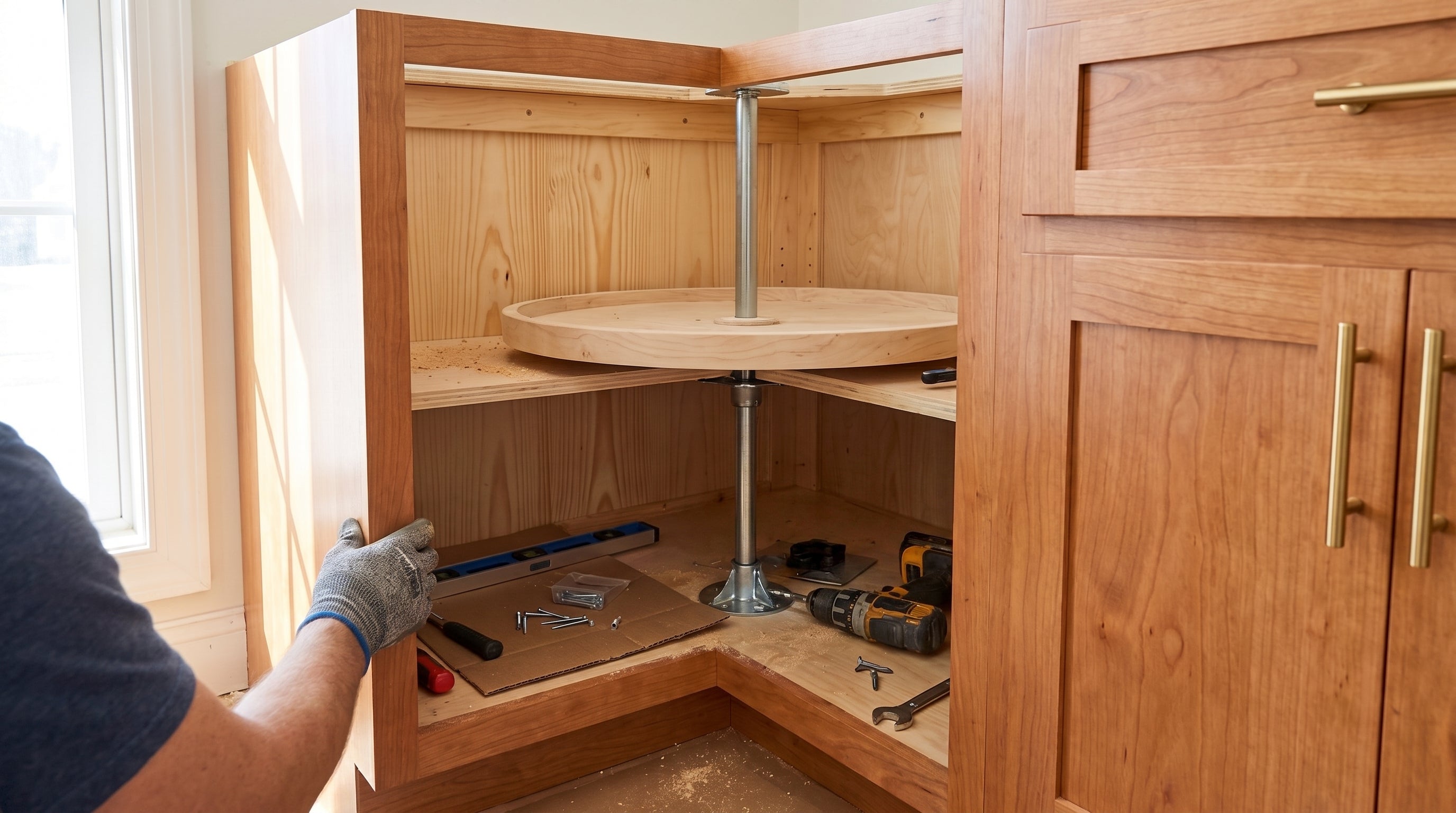 How to Install a Lazy Susan in a Corner Cabinet