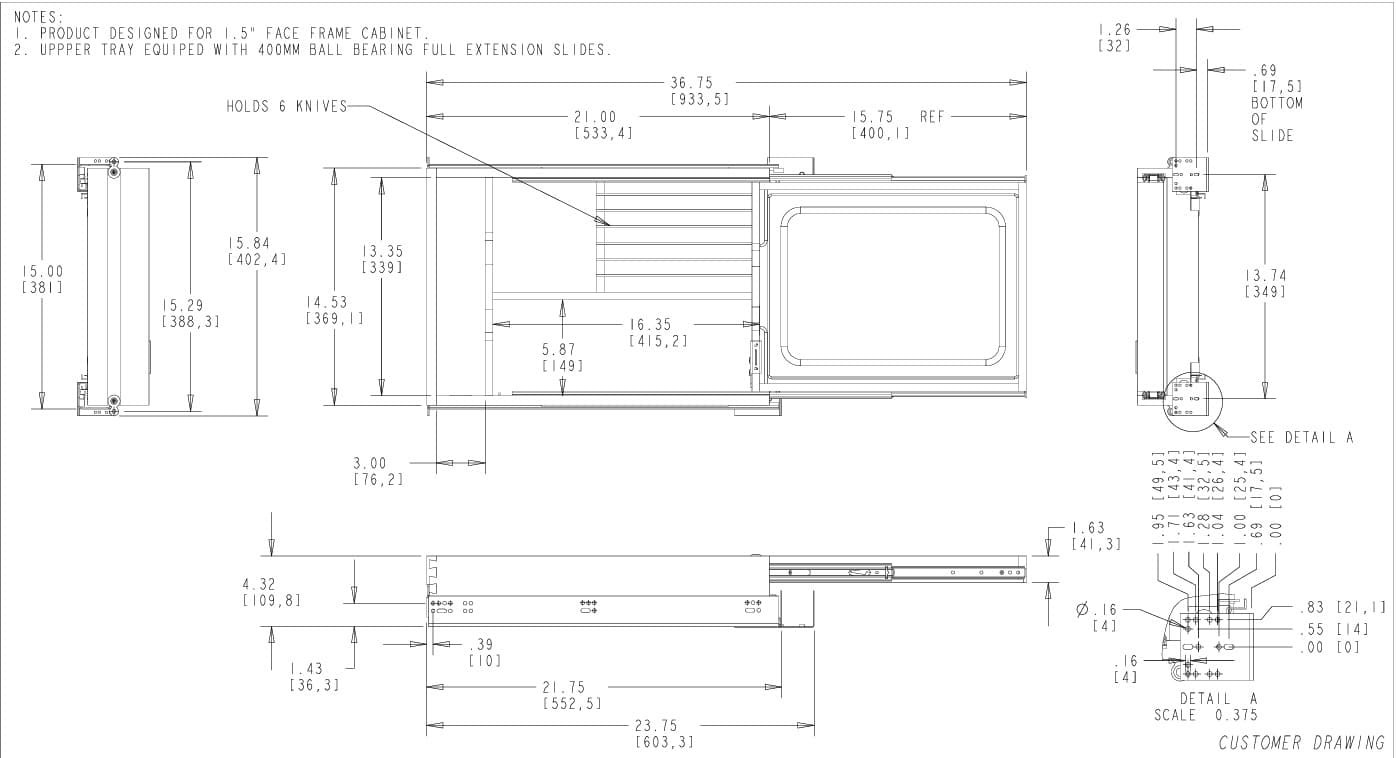 Combination Kife Holder/Cutting Board Drawer
