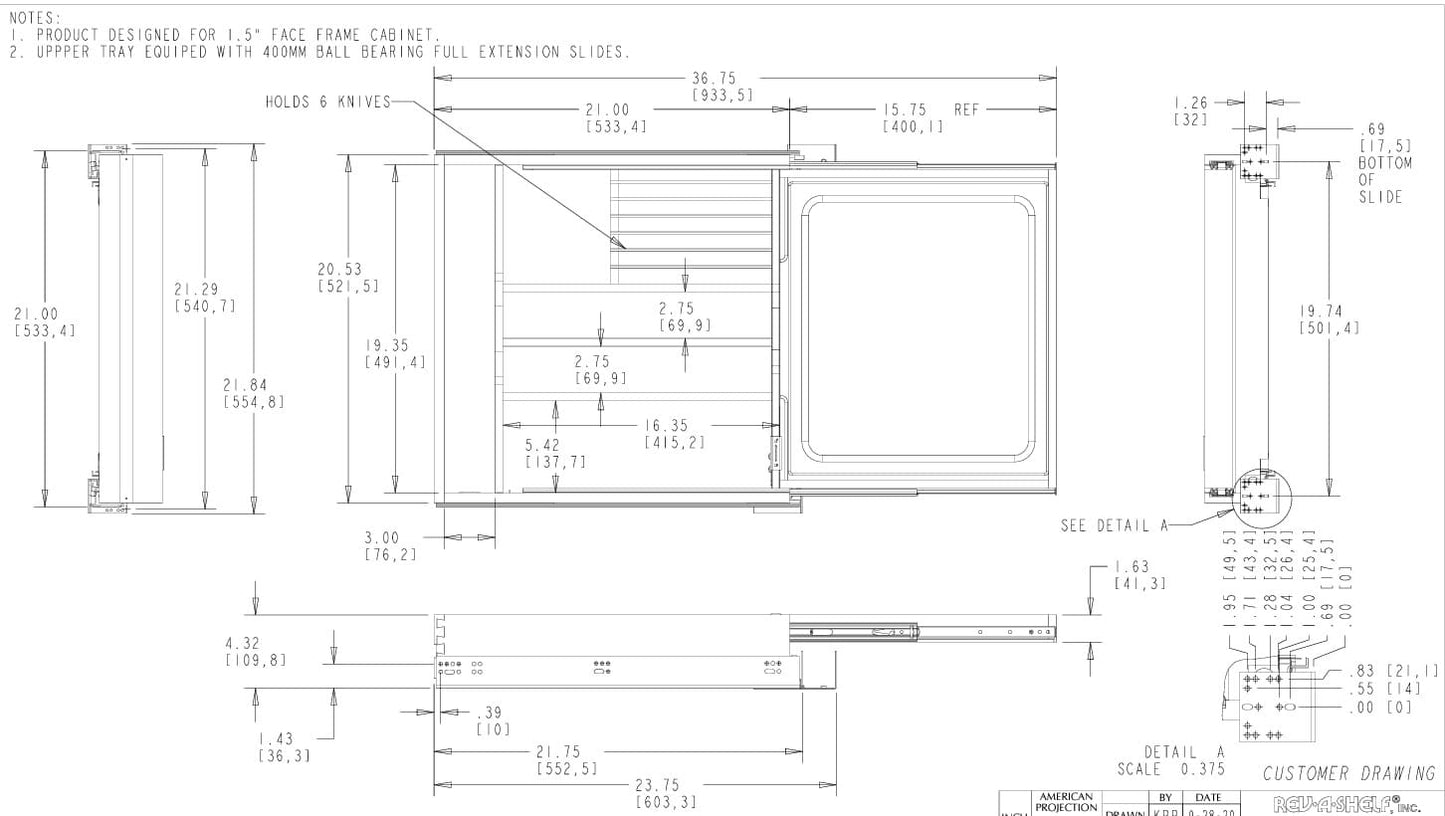 Combination Kife Holder/Cutting Board Drawer