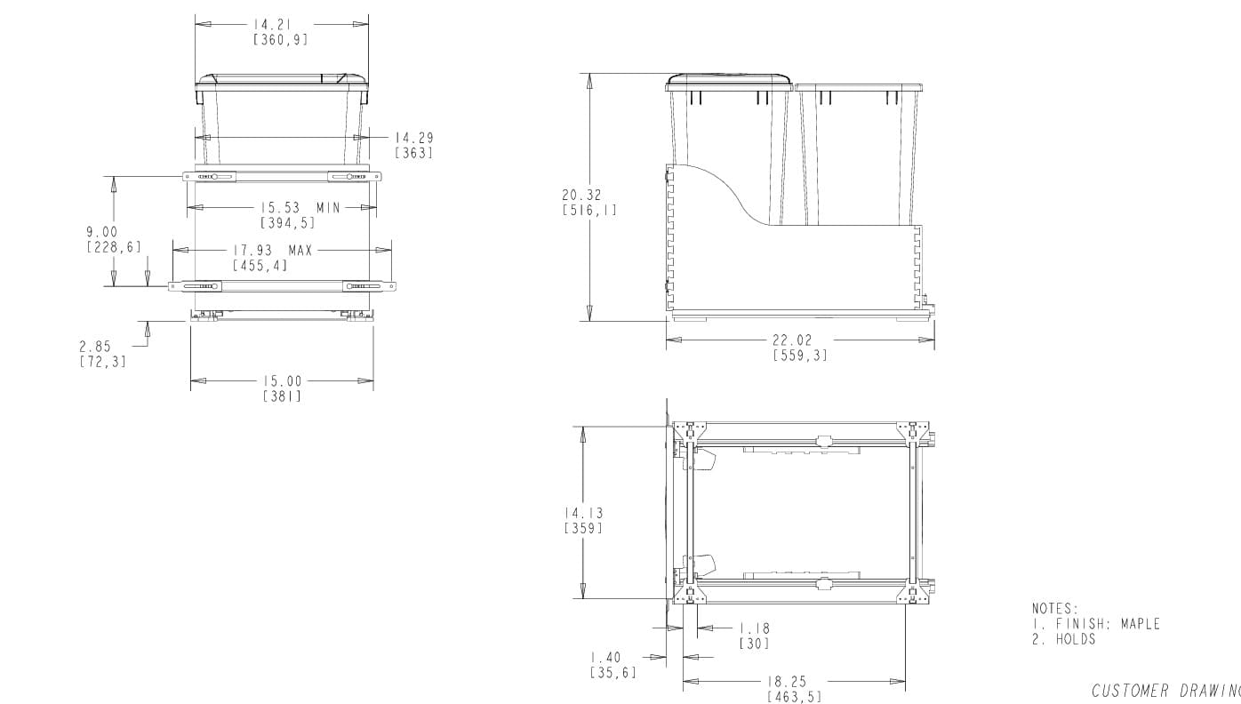 Wood Bottom Mount 35 qt Double Waste Container