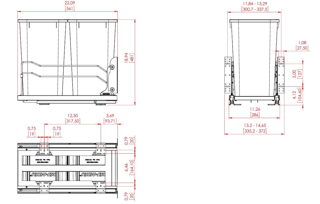 Steel Bottom Mount 35 qt Double Waste Container W/Soft Close
