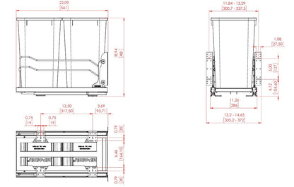 Steel Bottom Mount 35 qt Double Waste Container W/Soft Close