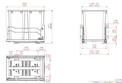 Steel Bottom Mount 35 qt Double Waste Container W/Soft Close