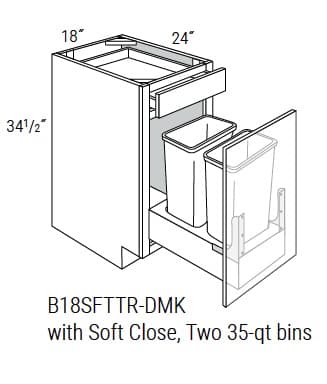 Essex - Base Cabinets with Trash Pullout 2 Soft Close 35 QT Bin W/1 Drawer