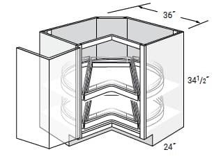 Yarmouth Slab - Corner Base Cabinet Bifold Doors W/2 Lazy Susans with Metal Susan Drawers