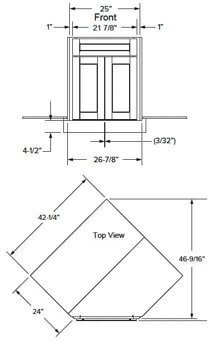 California - Base Diagonal Corner Sink Front Only 2 Doors