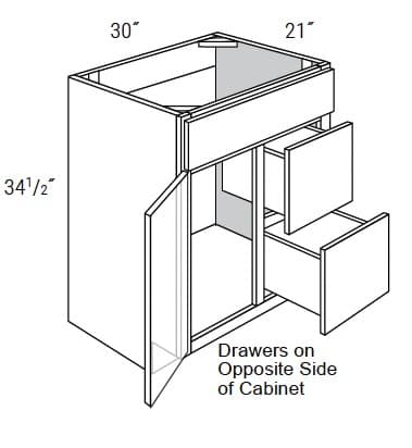 Amesbury Recessed - Vanity Sink Bases 1 Door W/2 Drawers on Left