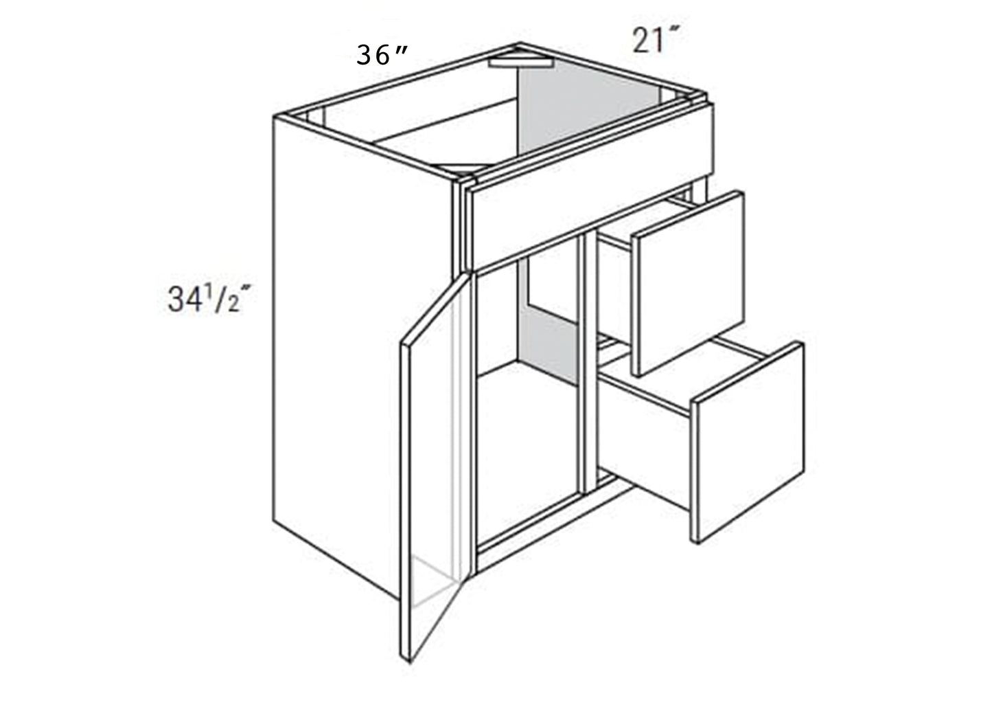 FC Shaker - Vanity Sink Bases 1 Door W/2 Drawers on Right