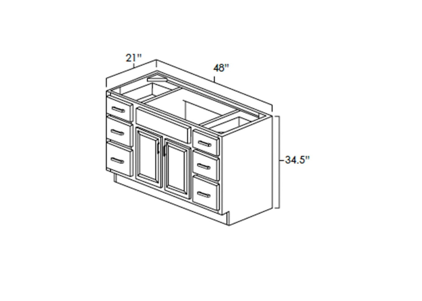 FC Shaker - Vanity Sink Bases 2 Doors W/6 Drawers