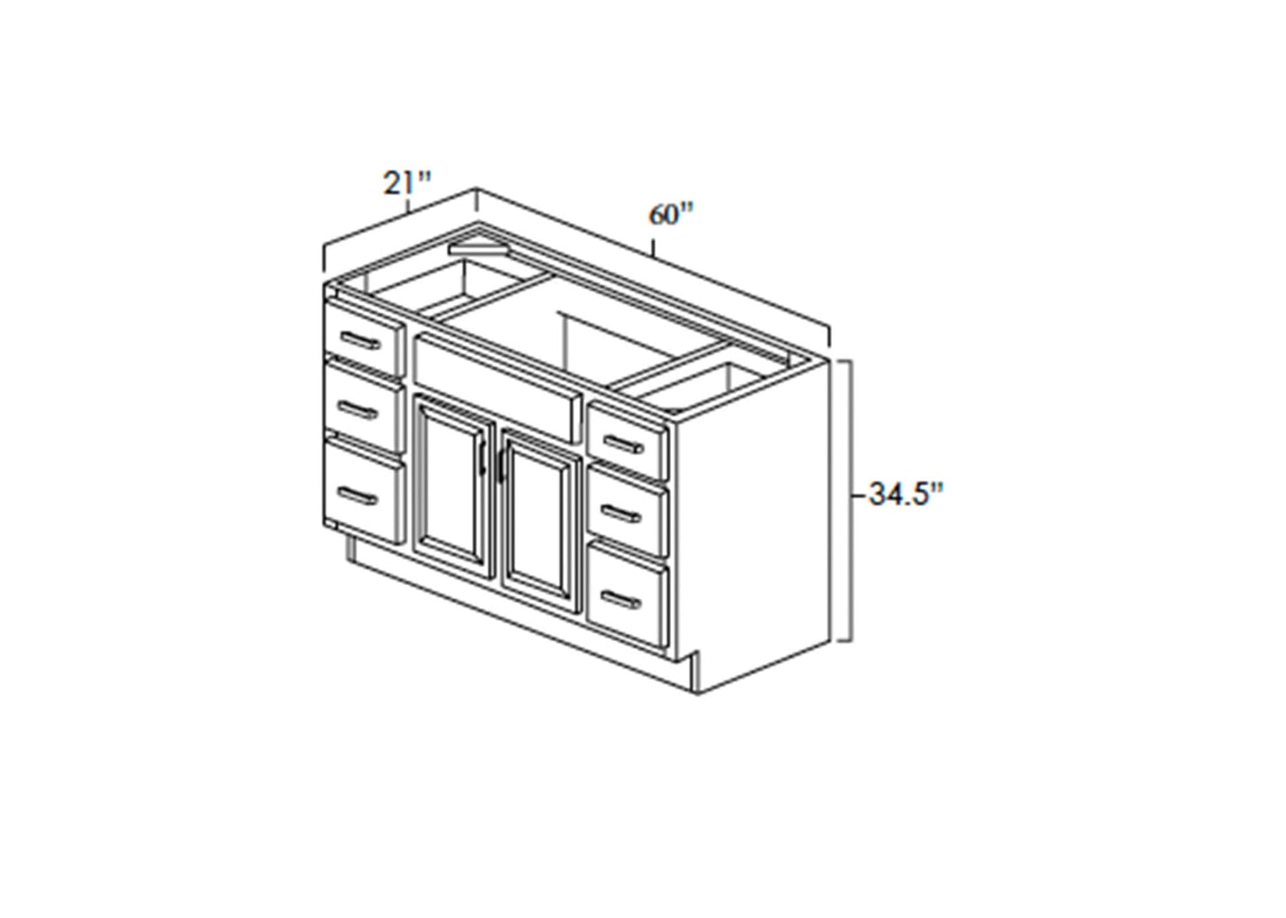 FC Shaker - Vanity Sink Bases 2 Doors W/6 Drawers