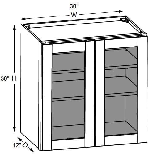 California - Wall Cabinets W/ Clear Glass Doors No Mullions 30" Tall