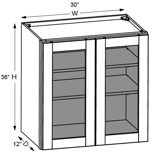 California - Wall Cabinets W/ Clear Glass Doors No Mullions 36" Tall