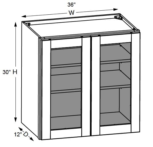 California - Wall Cabinets W/ Clear Glass Doors No Mullions 30" Tall